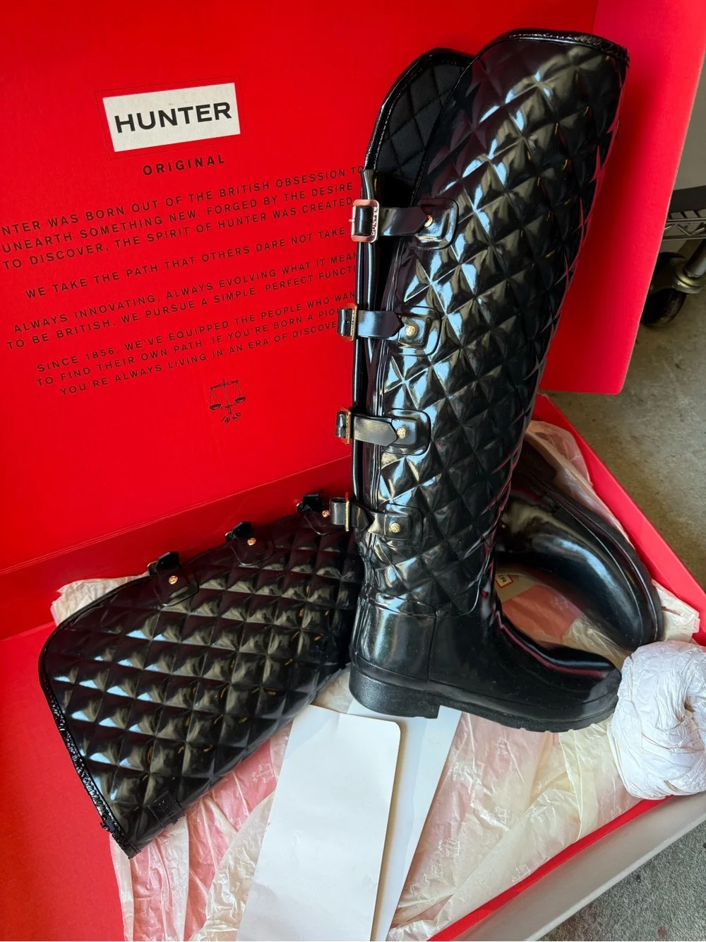 HUNTER Quilted Gloss Black Tall Rain Boots